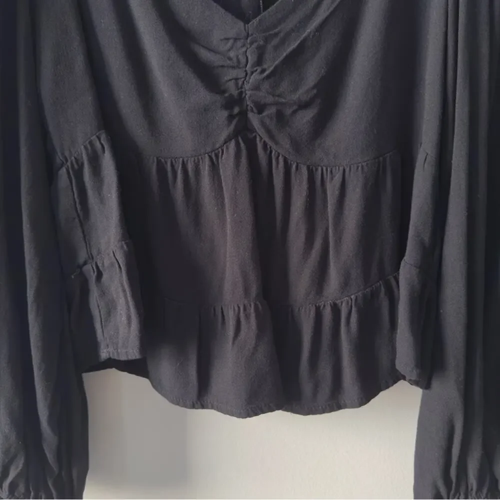 AFRM Revolve Black Babydoll Top Long Sleeve Zip Up Zipper Sweetheart Neckline M - Picture 7 of 10